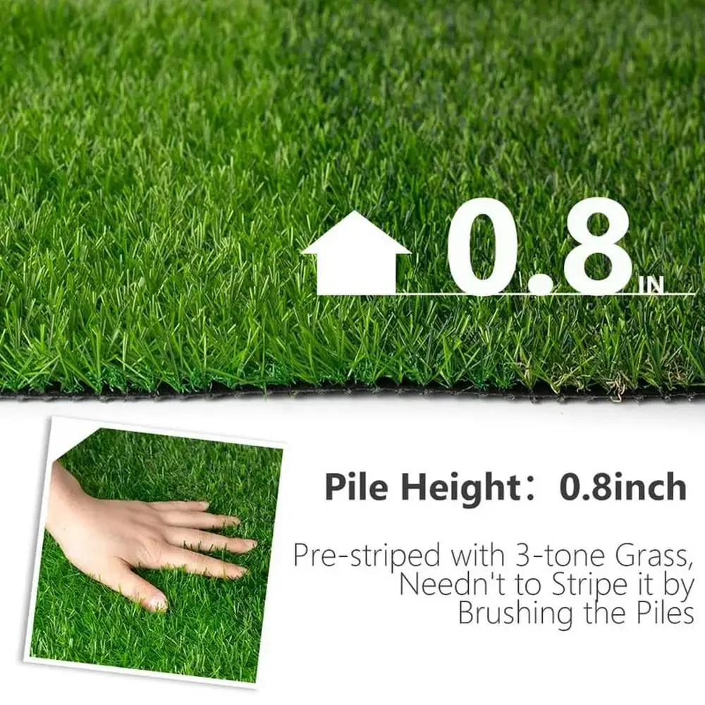 Green Striped Fake Grass Runner Low Maintenance All-Weather Turf Indoor Outdoor Use