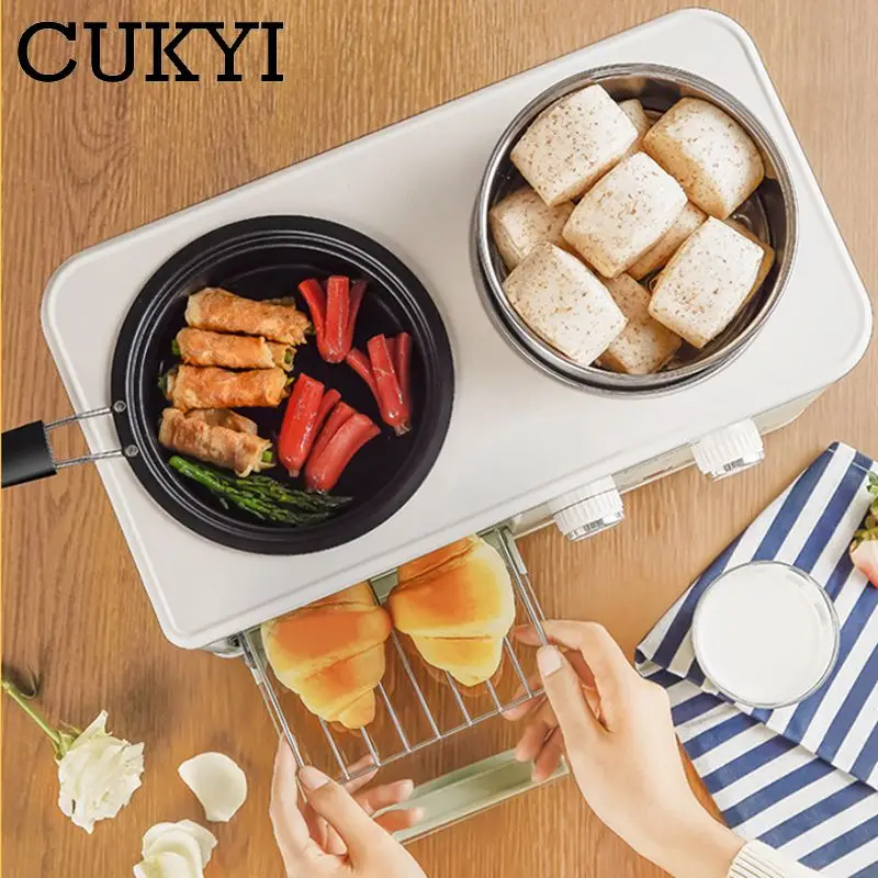 Multifunctional 4in1 Breakfast Maker 8L Mini Bake Oven Stainless Steel Cooking Pot With Steam tray Egg Boiler Food Steamer Grill 6