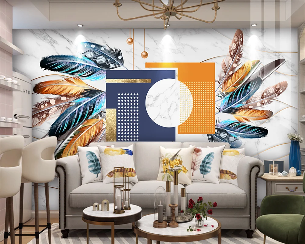 beibehang Custom New Modern Simple Feather Butterfly Marble TV Background Wallpaper papel de parede papier peint wall paper beibehang customize the new modern visual space office simple and atmospheric geometric architectural wallpaper papier peint