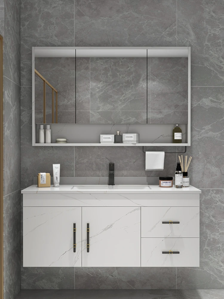 #Bathroom Cabinet Combination Solid Wood Modern Simple Toilet Wash Table Hand Washbasin Cabinet Bathroom