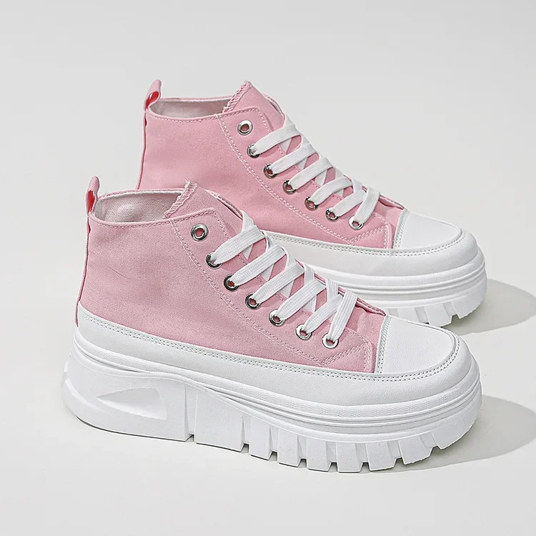 Zapatos de lona a la moda para mujer, zapatos deportivos de suela gruesa y alta para estudiantes, plantilla EVA de verano, superventas transfronteriza
