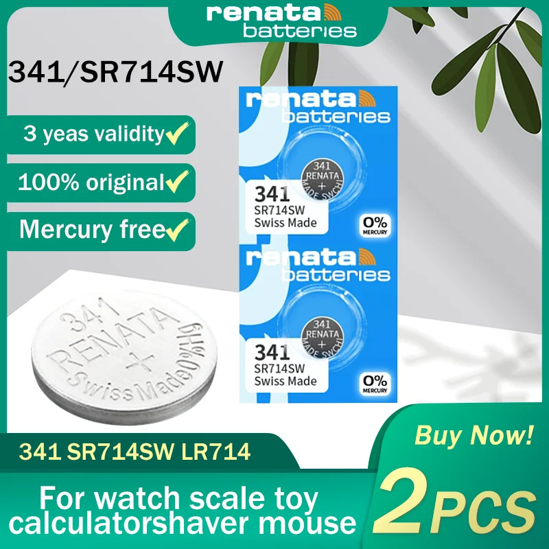 2PCS Renata 341 SR714SW LR714 1.55V Silver Oxide Watch Battery For LED ...
