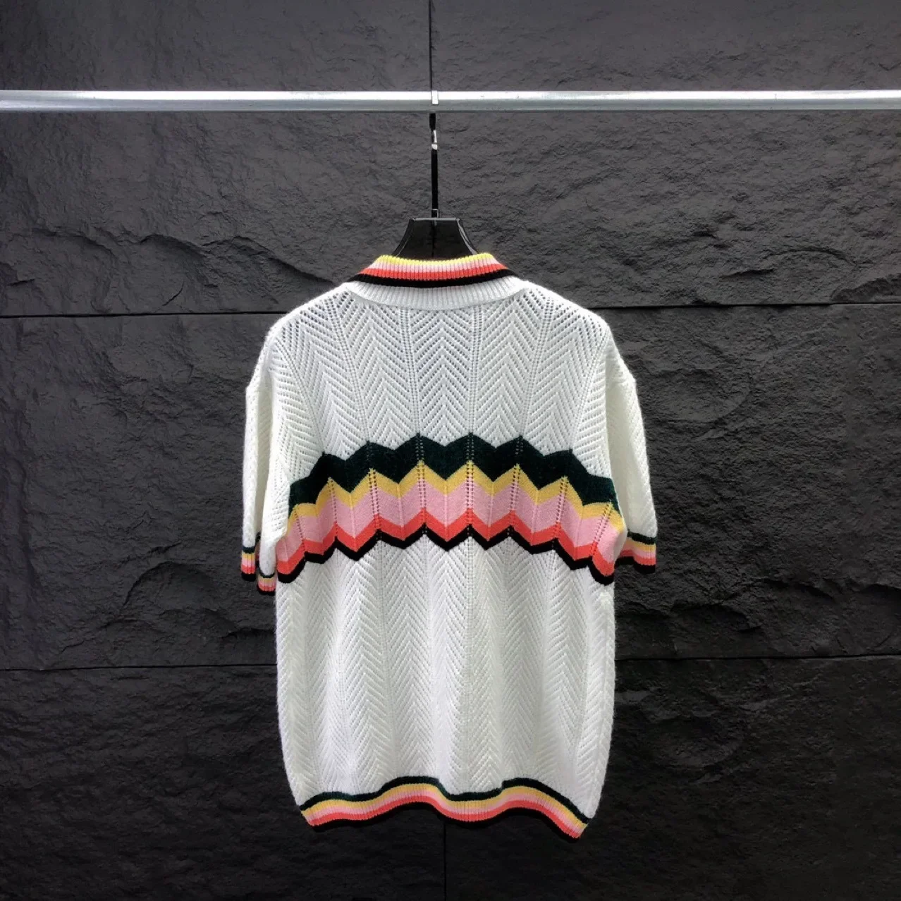 2024  Summer Casual Mens Knitted Shirts Loose Short Sleeve Buttoned Lapel Knit Cardigans Men Clothes Vintage Striped Shirt