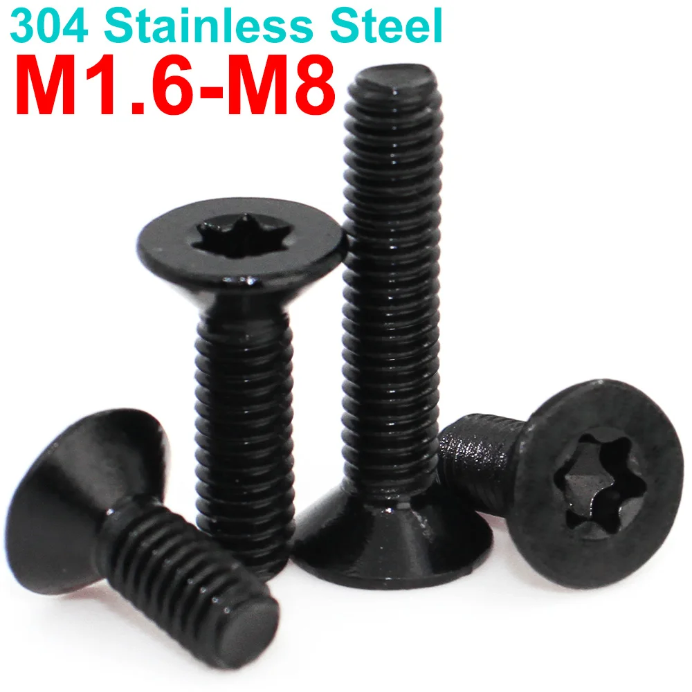 

5/10/2050pcs M1.6 M2 M2.5 M3 M4 M5 M6 Black A2-70 304 Stainless Steel Torx Head Flat Countersunk Screw Six Lobe Bolt GB2673