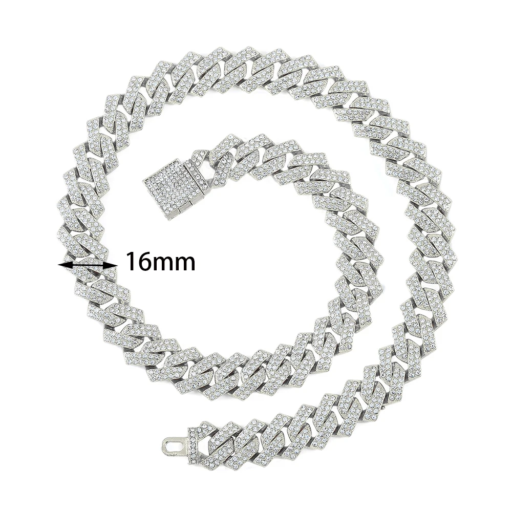 Sf09853648d3847f5abd732a768c61280m Men Women Hip Hop 16mm Iced Out Shiny Cuban Chain Necklace+Bracelet Set With Variety of Styles Personality Rhinestone Watch Mallzona