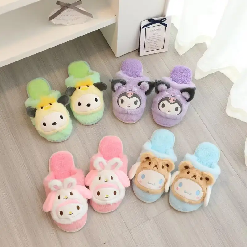 

Kawaii Sanrio Anime Hobby My Melody Kuromi Cinnamoroll Winter Cartoon Girl Thickened Cotton Slippers Non-Slip Home Shoes