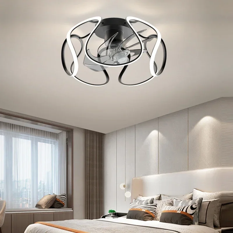 

Nordic Creative LED Ceiling Fan Ceiling Lamp 60W Black White Remote Control Stepless Dimming 110V 220V Home Decoration Lamp