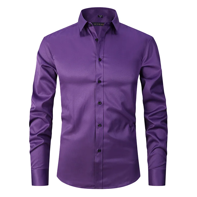 

Men Solid Color Business Shirt Fashion Classic Basic Casual Slim White Long Sleeve Shirt Brand Clothes