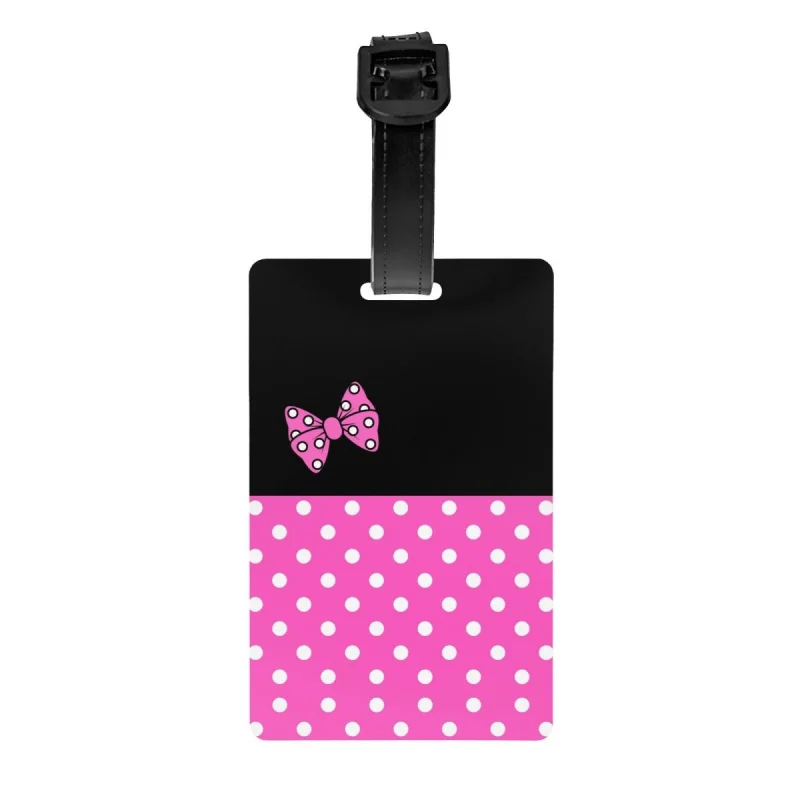 Pink Minnie Polkadots Luggage Tags Custom Animated Baggage Tags Privacy Cover Name ID Card
