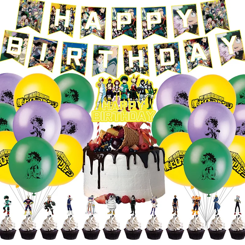 

Cartoon Hero Academia Themed Birthday Party Decorations Latex Balloon Cake Decorating Supplies Banner Baby Shower Kid Boy Gift