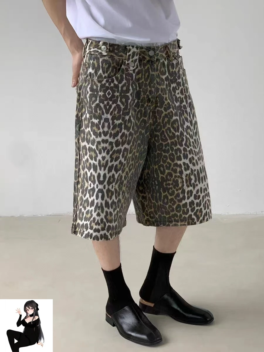 

Fashion Brand Shorts 1:1 High Quality Leopard Print Denim Shortpant Men Women Hip Hop Outdoor Shorts