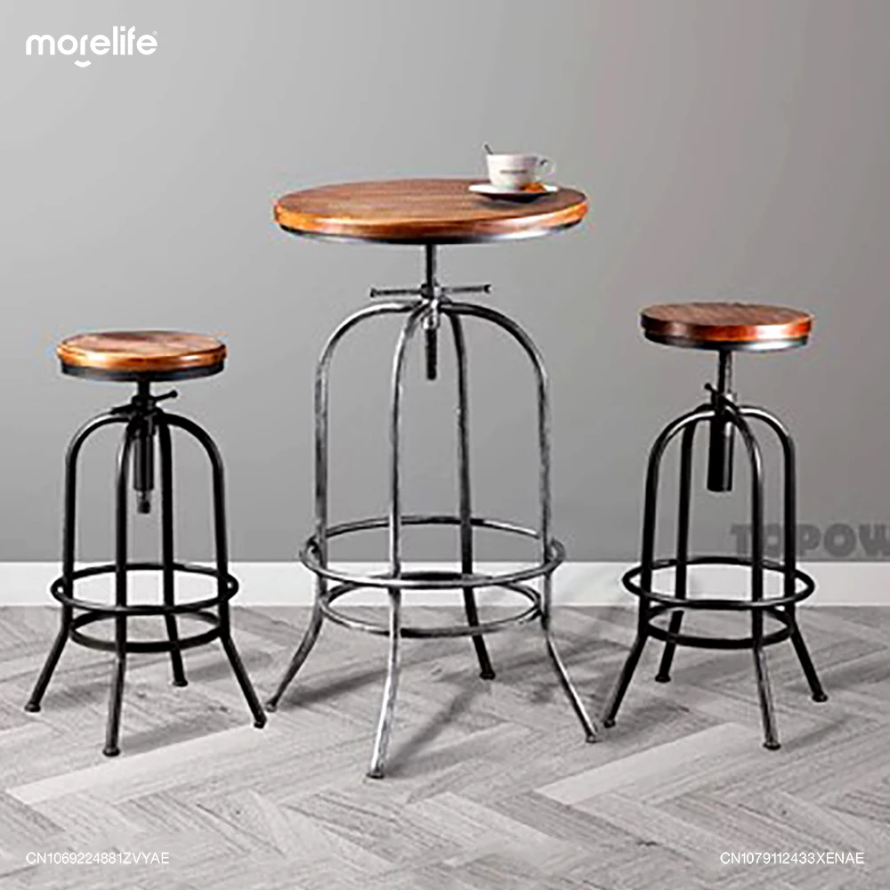 

Industrial Style Iron Art Bar Chairs Living Room Creative Counter Stools Raised Lowered Solid Wood High Legged Stool Furniture