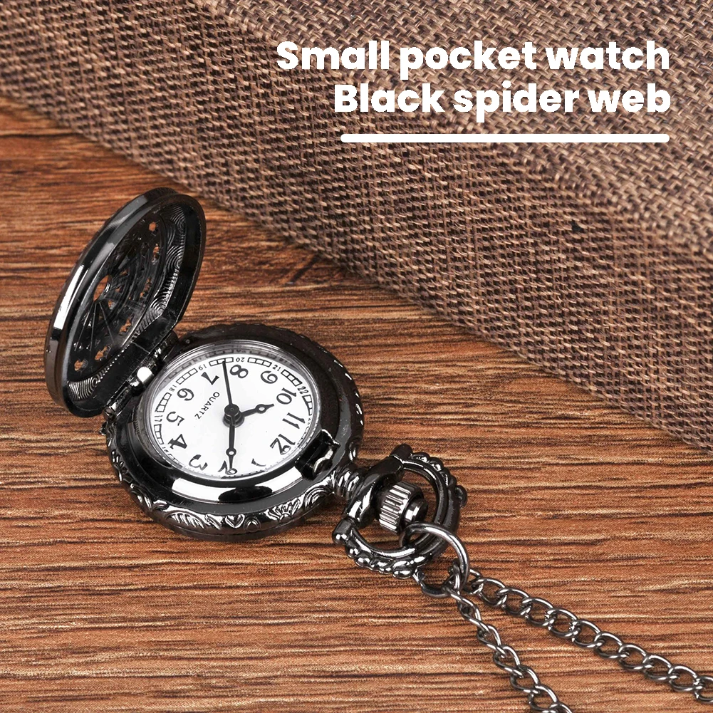 Moda Black Spider Web Chain Smooth Steel Quartz Pocket Watches Vintage Roman Elegante Collana Pendente Orologio Catena Regalo