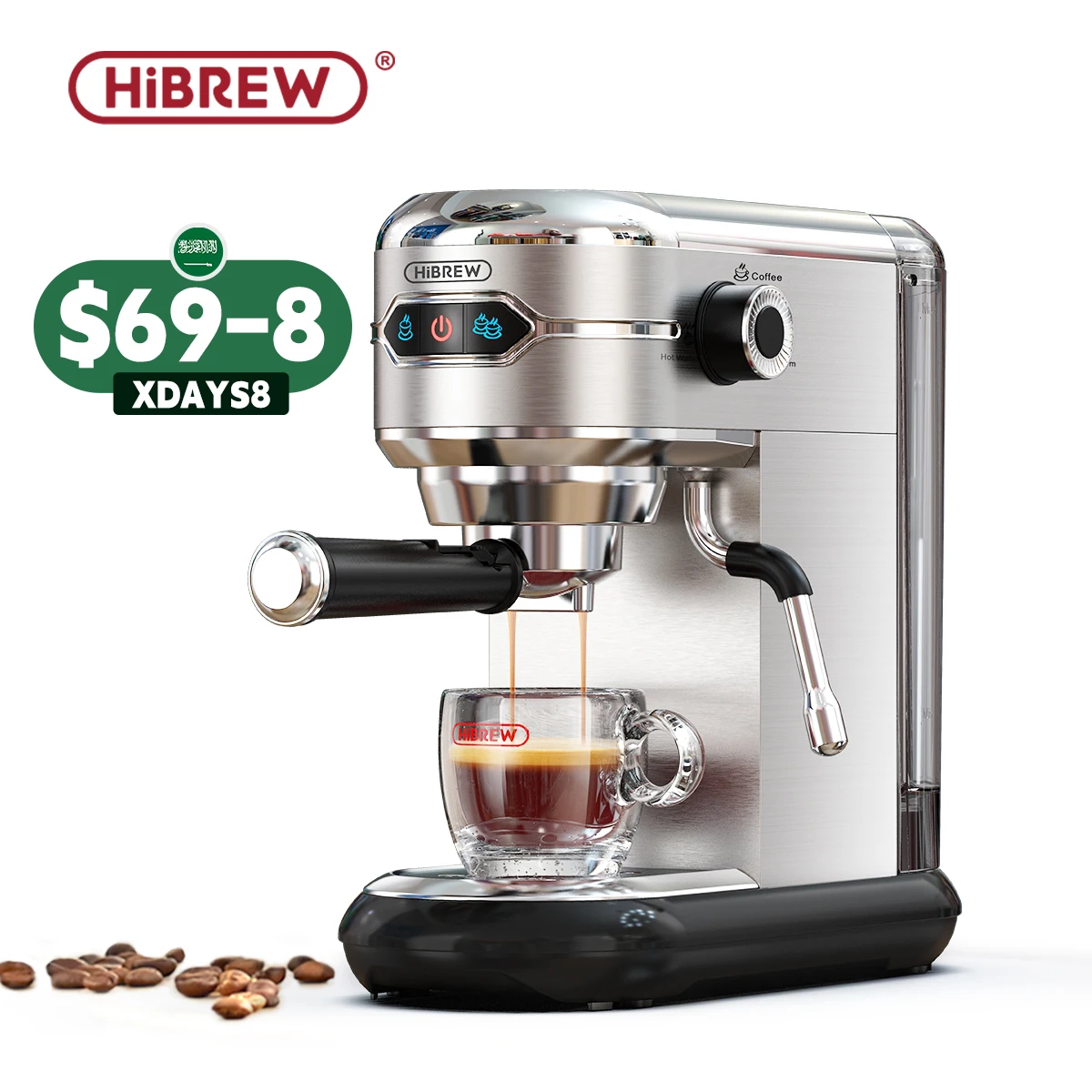 HiBREW Kaffee Maker Cafetera 19 Bar Inox Semi Automatische Super Dünne ESE POD & Pulver Espresso Cappuccino Maschine Heißer Wasser h11