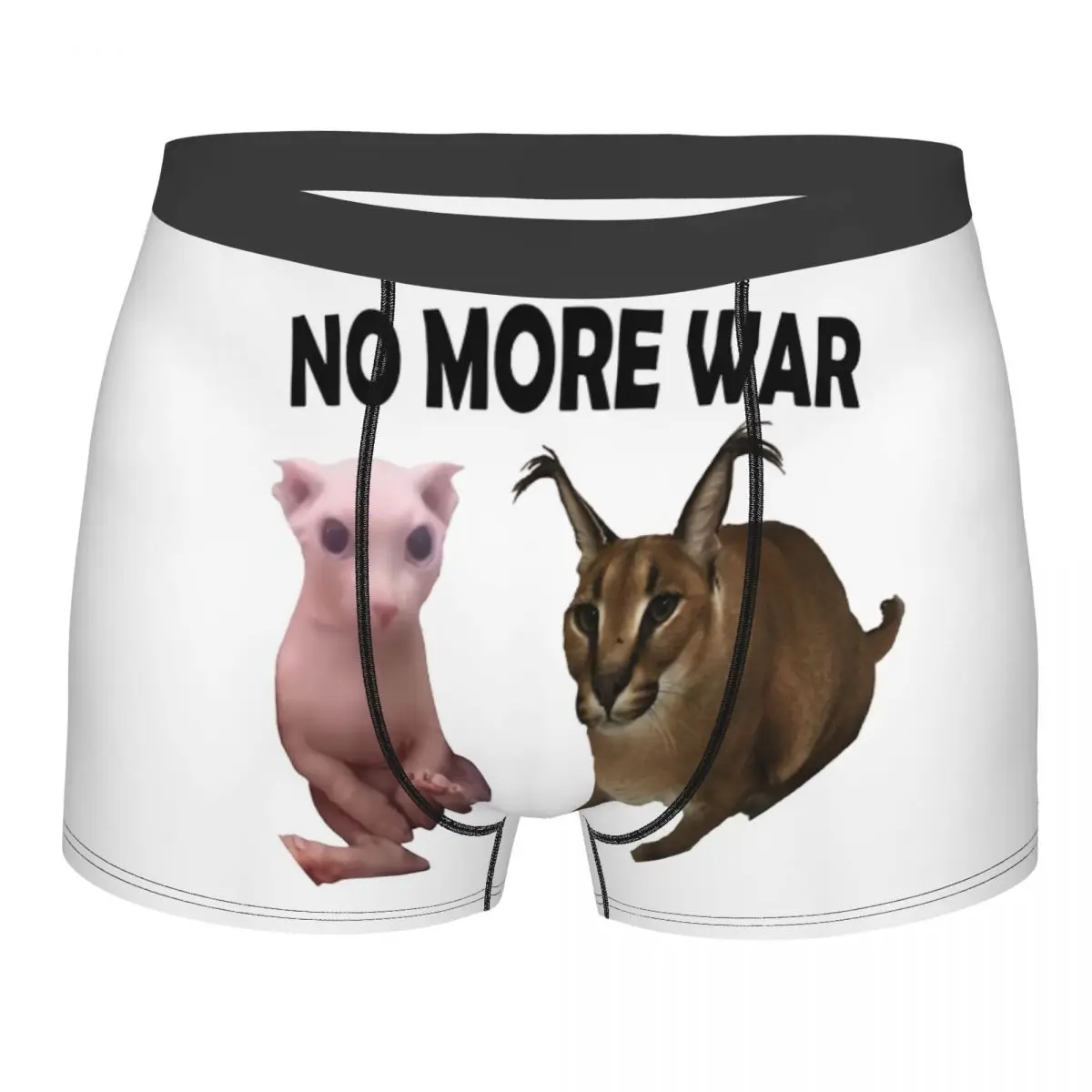 

No More War Big Floppa And Bingus Underwear Men Breathable Funny Cat Meme Boxer Briefs Shorts Panties Soft Underpants For Homme