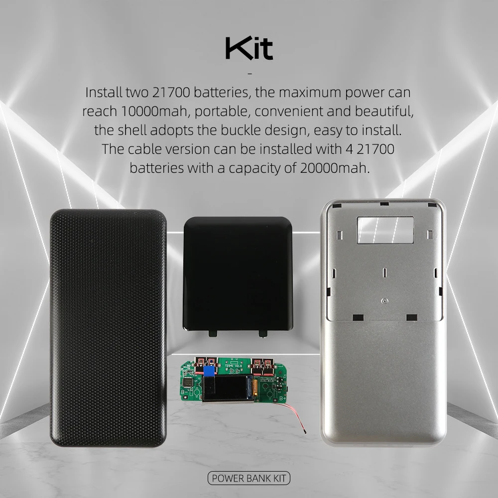 PD20W DIY Powerbank Kit TFT Color Screen No Battery 10000mah 21700/18650 Install Welding With Line 22.5W Fast Charging Case power bank,power bank case,battery power bank box