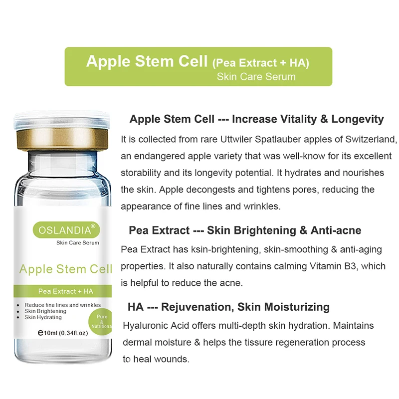 Oslandia Alpha-Arbutin Tranexamic Acid Apple Stem Cell Bio Placenta Face Essence Brightening Skin Facial Serum 10mLx12 Vials/Box