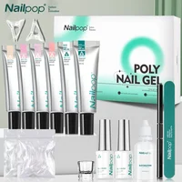 Nailpop Poly Nail Extension Gel Kit 6 Colors Pink White Nude Tips Gel Clear Nail Art Kit with Brush and Slip Solution Nail Salon 1