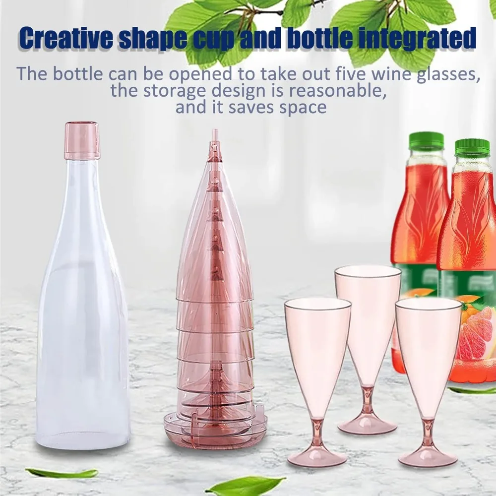 Home Foldable Champagne Wine Glasses Set Reusable Plastic Wine Glasses with Storage Bottle Suitable for Outdoor Camping Travel