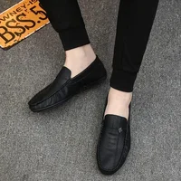 Spring Men's Slip-On Business Casual Shoes Fashionable Korean Style Breathable Leather Slipper Comfortable Rubber Outsole