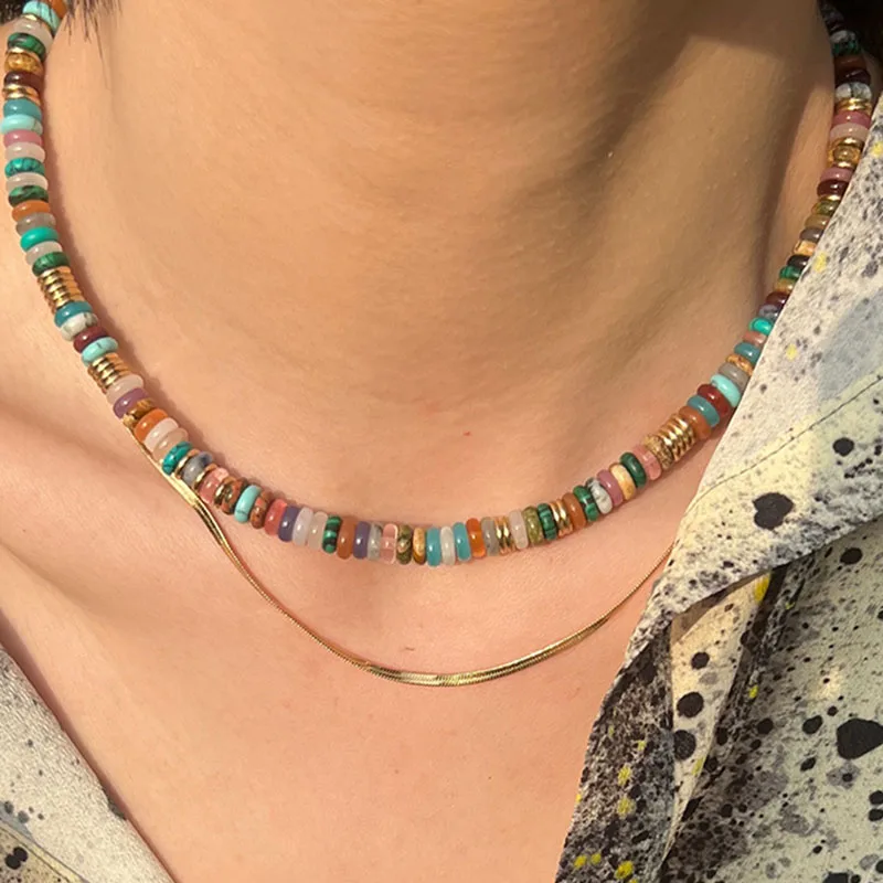 Mode beliebte High-End farbige Naturstein Achat Halskette mit originalen Nischen-Design, Perlen Retro-Stil Schlüsselbein Kette