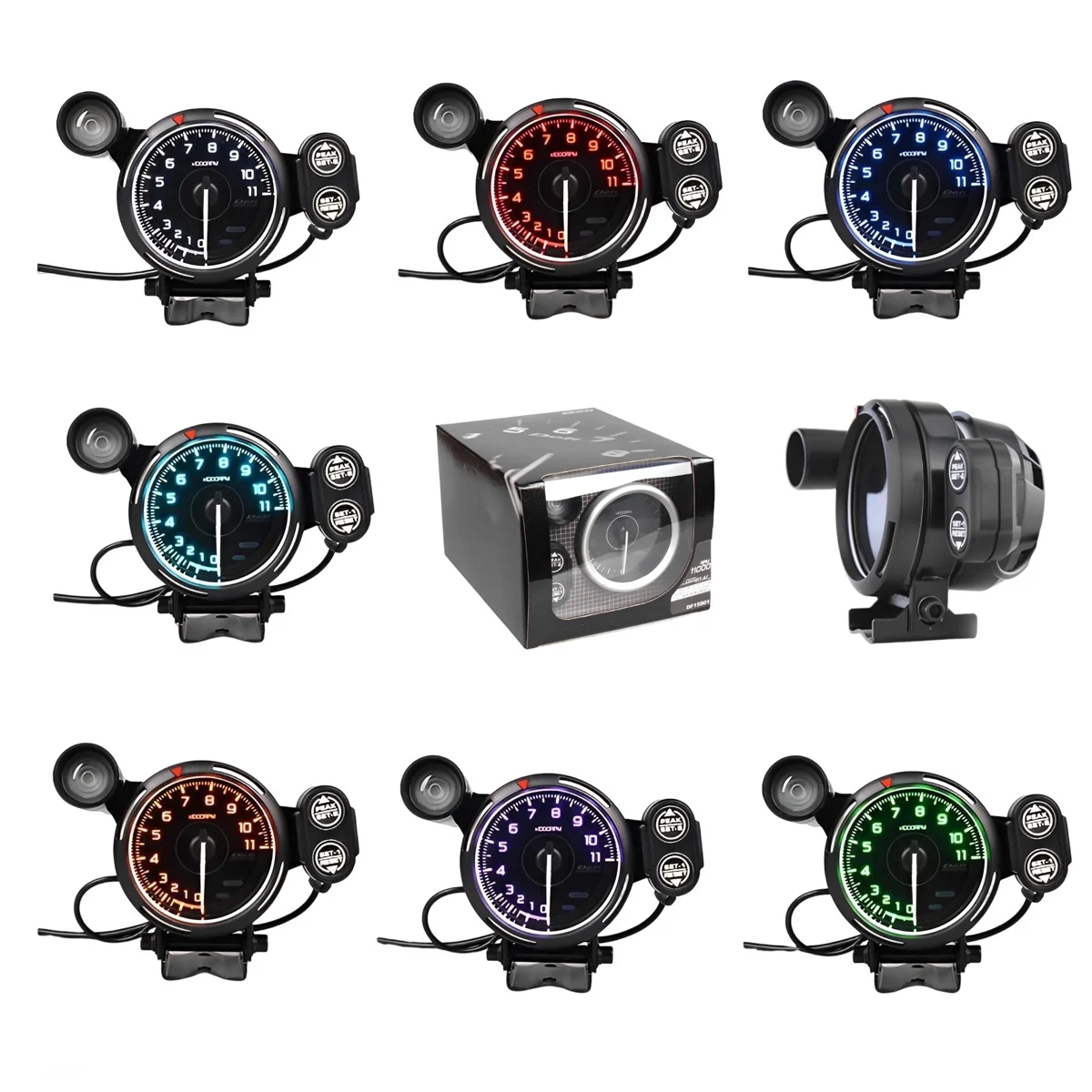 DEFY ADVANCE A1 Tachometer 80mm 7 Colors 11000 RPM Gauge 3.75 Inch Car Racing Gauge with Shift Light & PEAK 1~8 Cylinders Engine