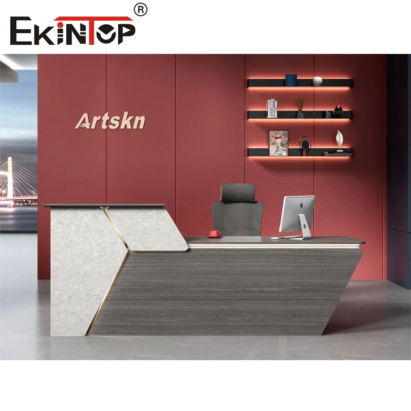 Ekintop Modern White Reception Counter Desk Front Desk Furniture for Beauty Salon Hotel Hospital or Mall Made of Wood