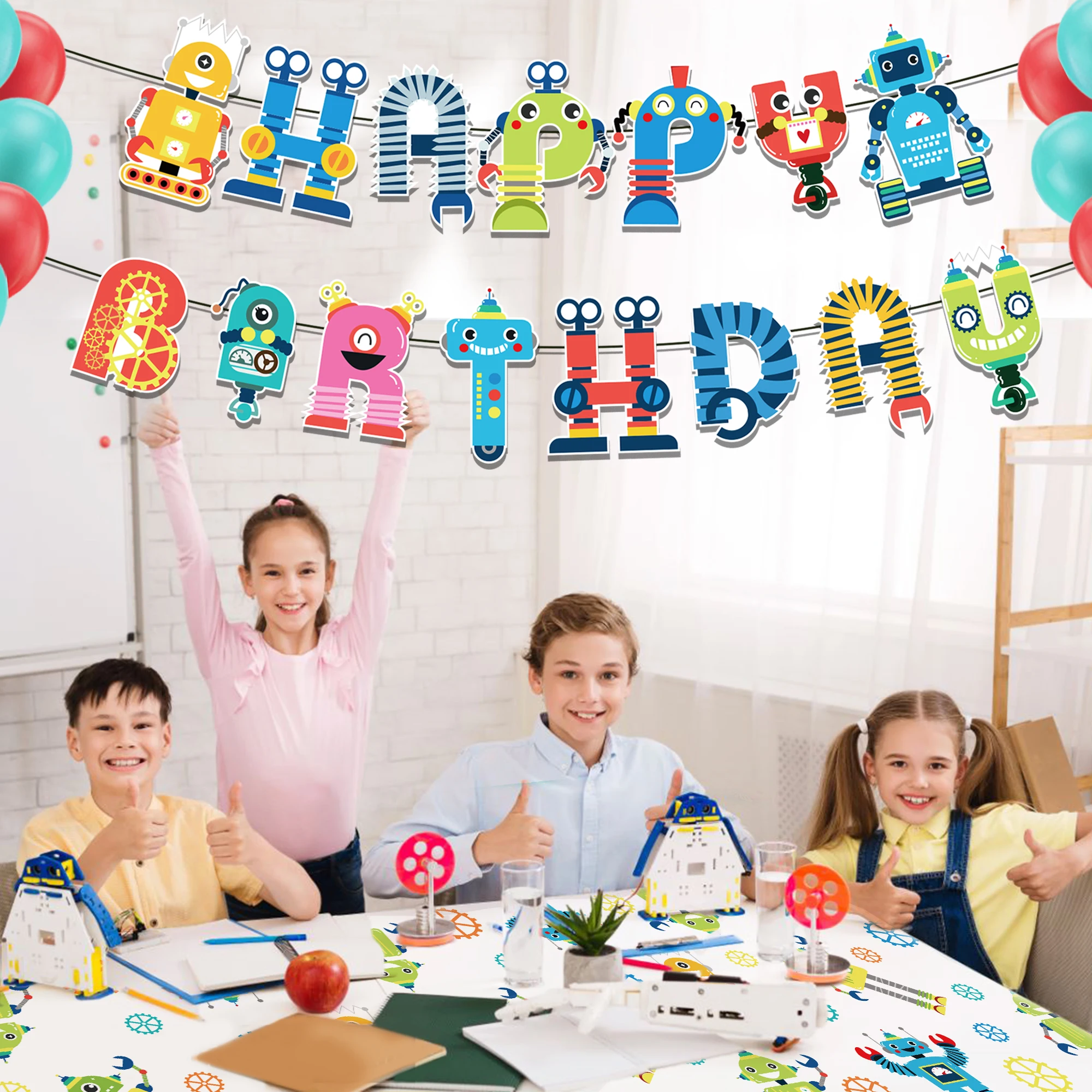 Description Picture 3 of itemRobot Party Disposable Tableware Set Cartoon Robots Kids Birthday Facial Paper Masks Glasses Photo Props Baby Shower Party Decor