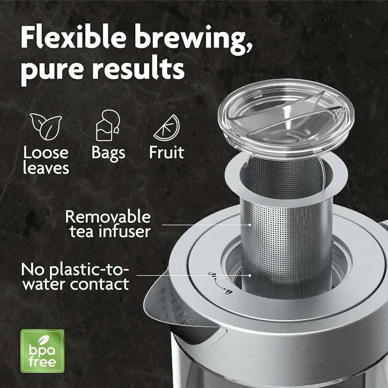 Vianté Hot Tea Maker Electric Glass Kettle with tea infuser and temperature control.Automatic Shut off.Brewing Programs for your 3