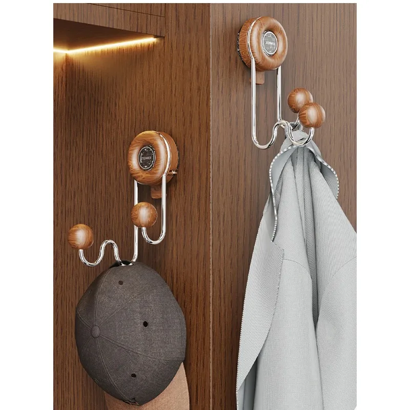 Household Original Wood Color Suction Cup Model Hooks Behind The Door Bedroom Bathroom Multifunctional Strong Hooks