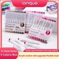 Languo Acrylic Marker Pen Soft Head for Artist Rock Painting Glass Ceramic Fabric Diy Crafts Student Graffiti Acrylic Paint Pens 1
