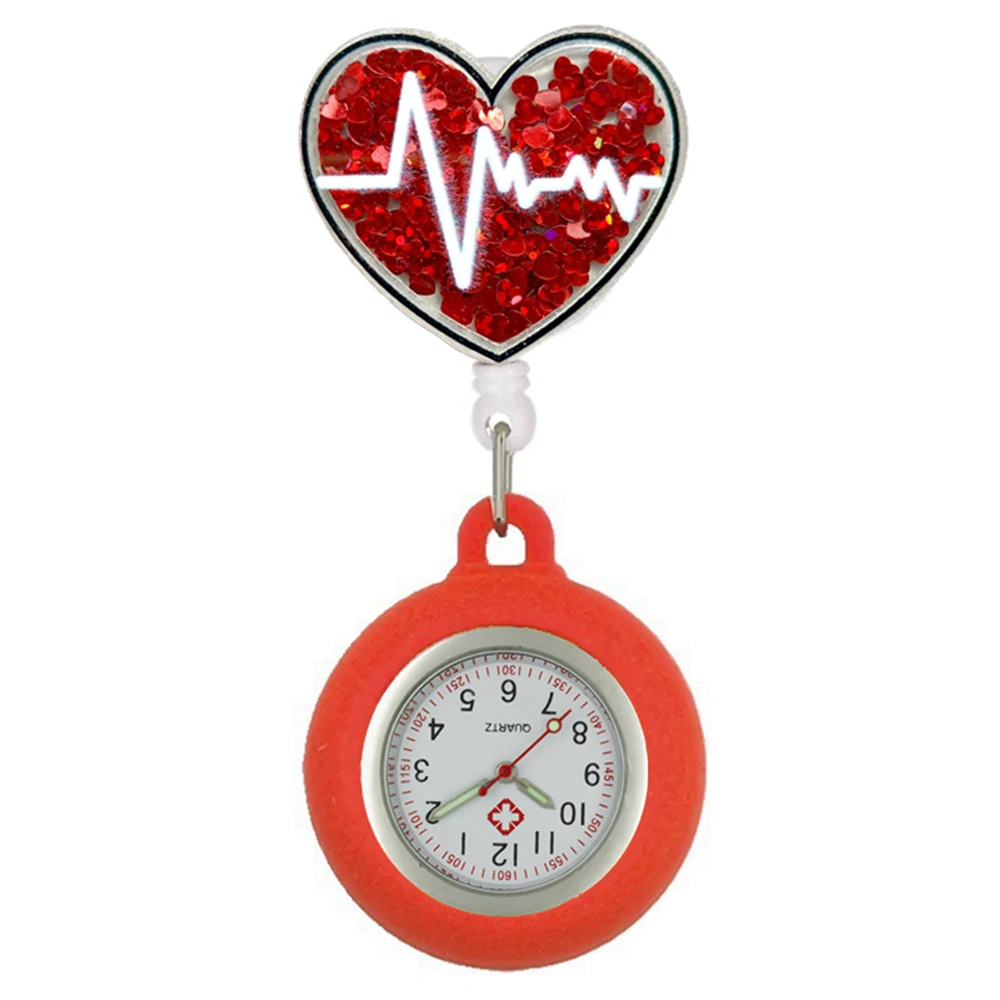 Sliding Shiny Stars Plastic Retractable Hospital Medical Icons Heart Nurse Doctor FOB Pocket Watches Clip Hang Medicine Clock pocket watch