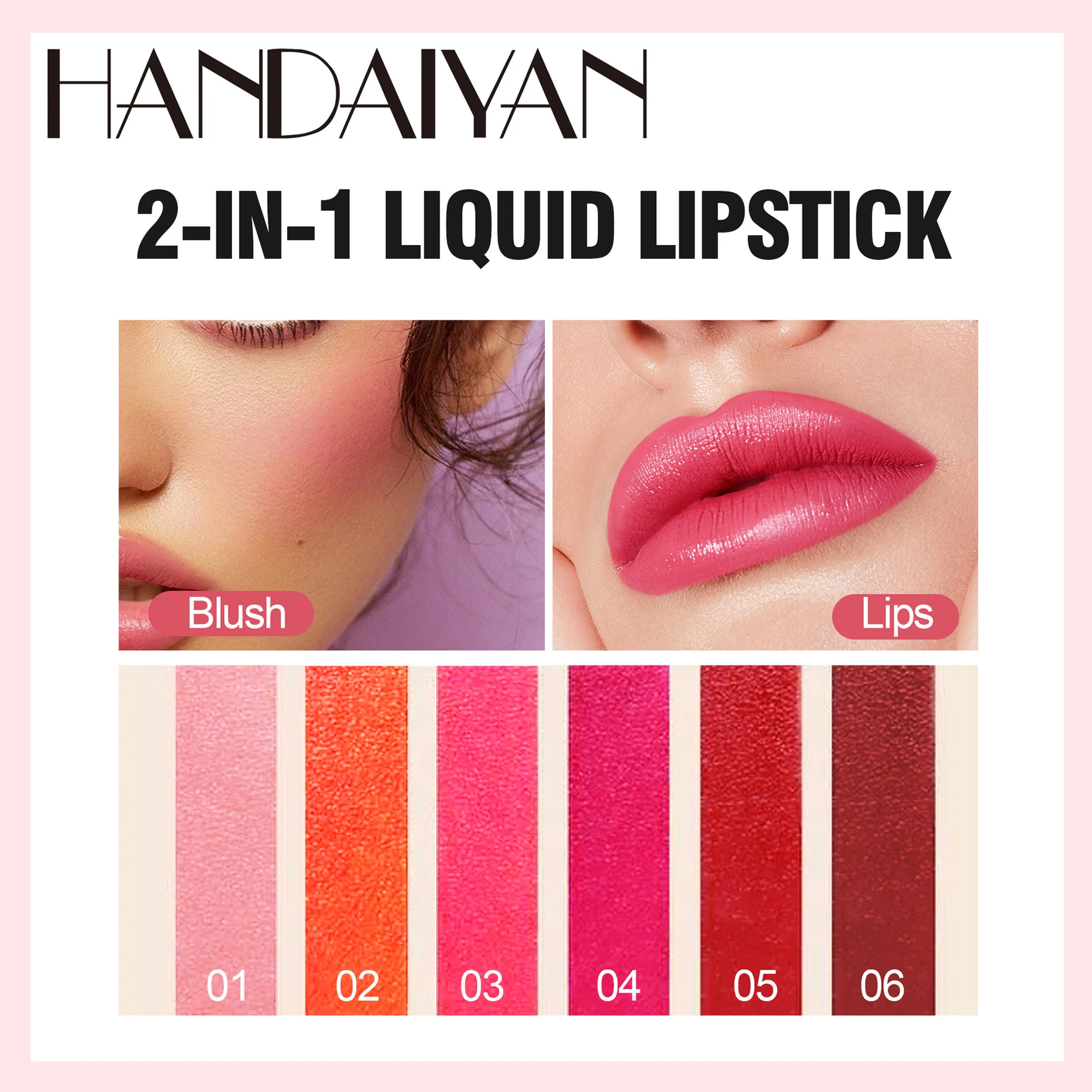 HANDAIYAN 6 Colors Lip Tint Stain Cheek Tint Moisturizing Liquid Lipstick Long-lasting Waterproof High Pigment Lipgloss 5