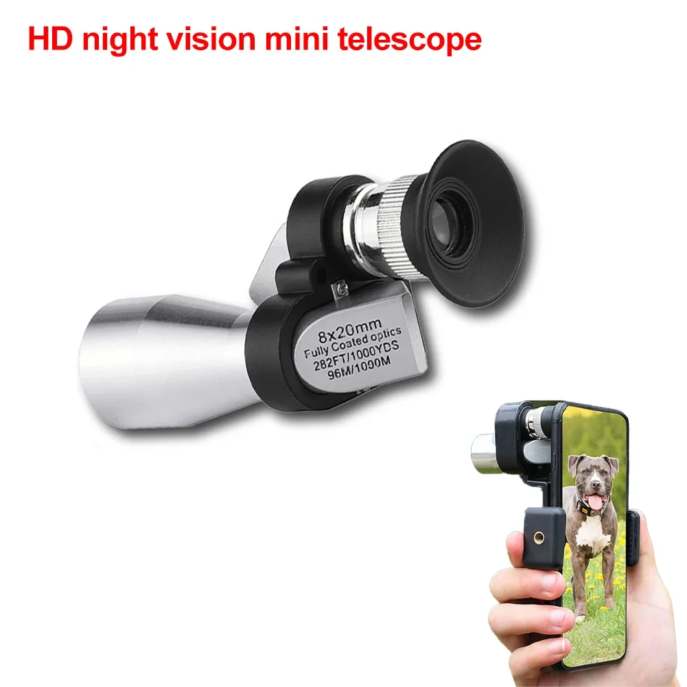 Portable 8x20 HD Night Vision Mini Pocket Zoom Monocular Outdoor Telescope for Hunting Camping Mountaineering Hike Birdwatching