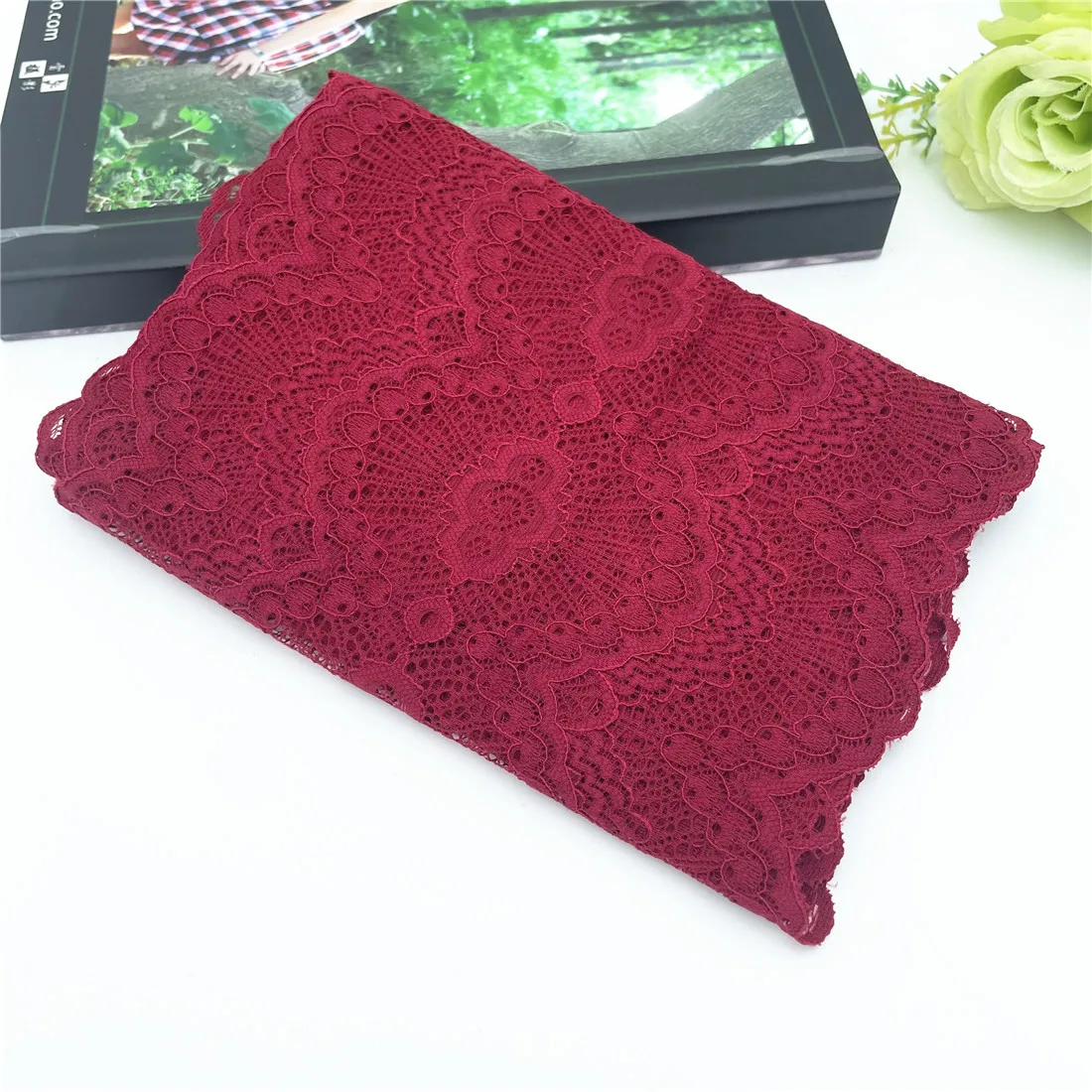 3y/lot Width 20.50cm Dark Red Elastic Stretch Lace Trim 6