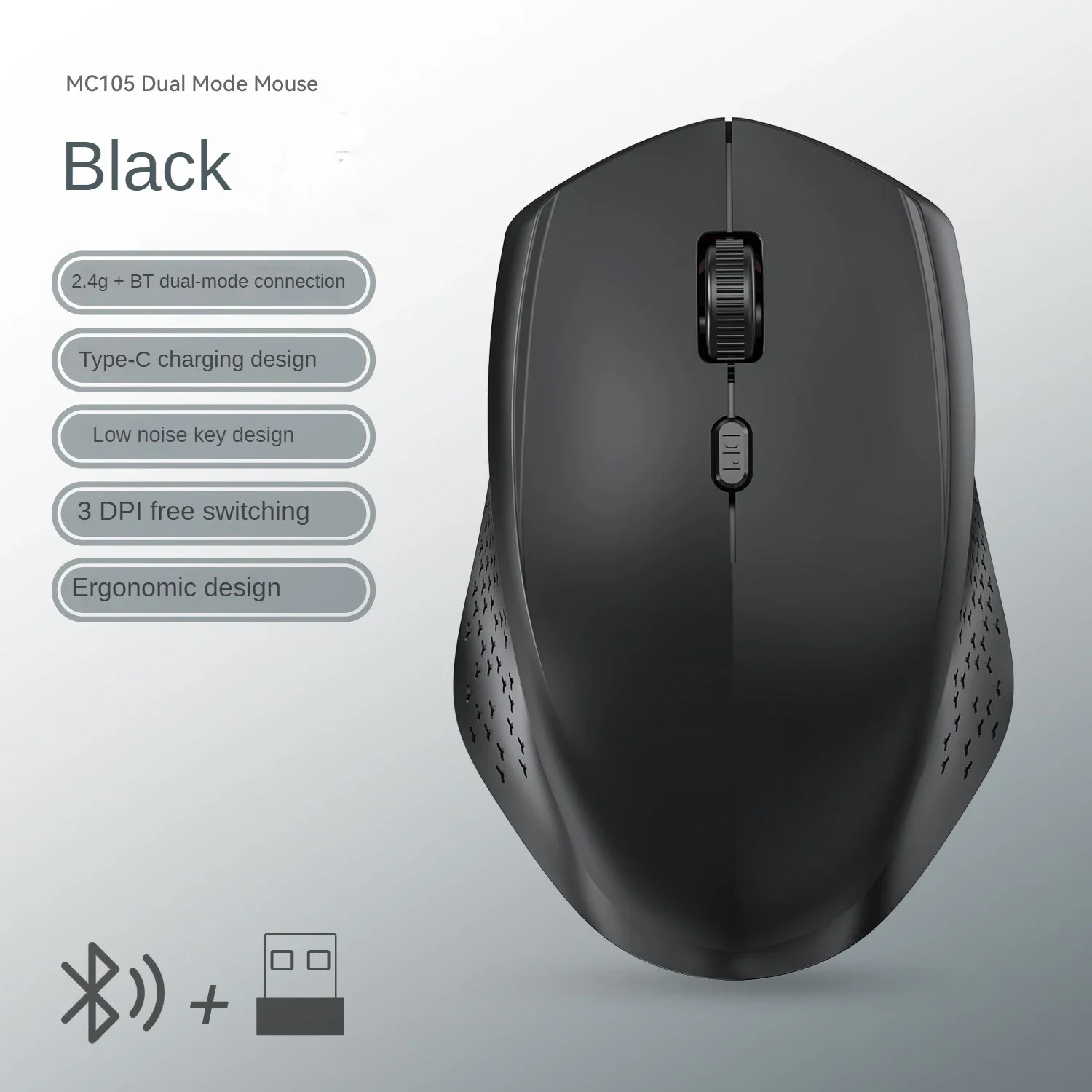 KEBIDUMEI デュアルモード Bluetooth 2.4 グラムワイヤレスマウス充電式サイレントマウス人間工学に基づいたゲーミングマウス 3 DPI ラップトップ Windows MacOS 用 Dual Mode Bluetooth 2.4G Wireless Mouse Rechargeable Silent Mouse Ergonomic Gaming Mice 3 DPI For Laptop Windows