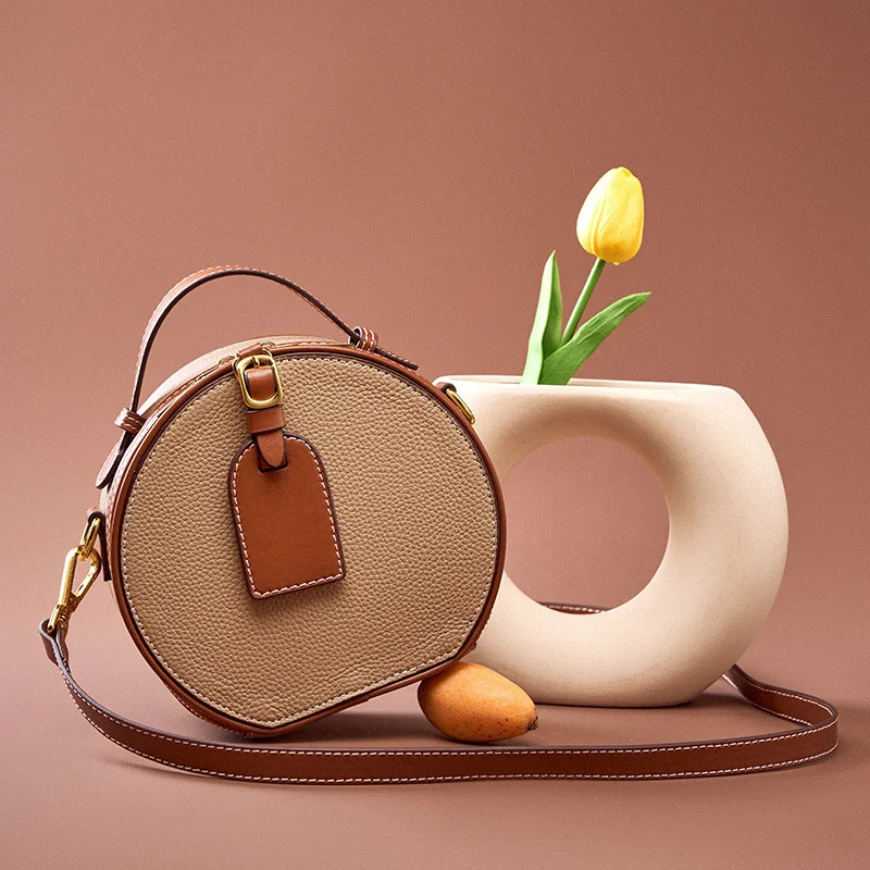 

Women Round Tote bag Genuine Leather Women's Bag High Quality Cowhide Handbag Fashion Shoulder Bag Designer Female Messenger Bag
