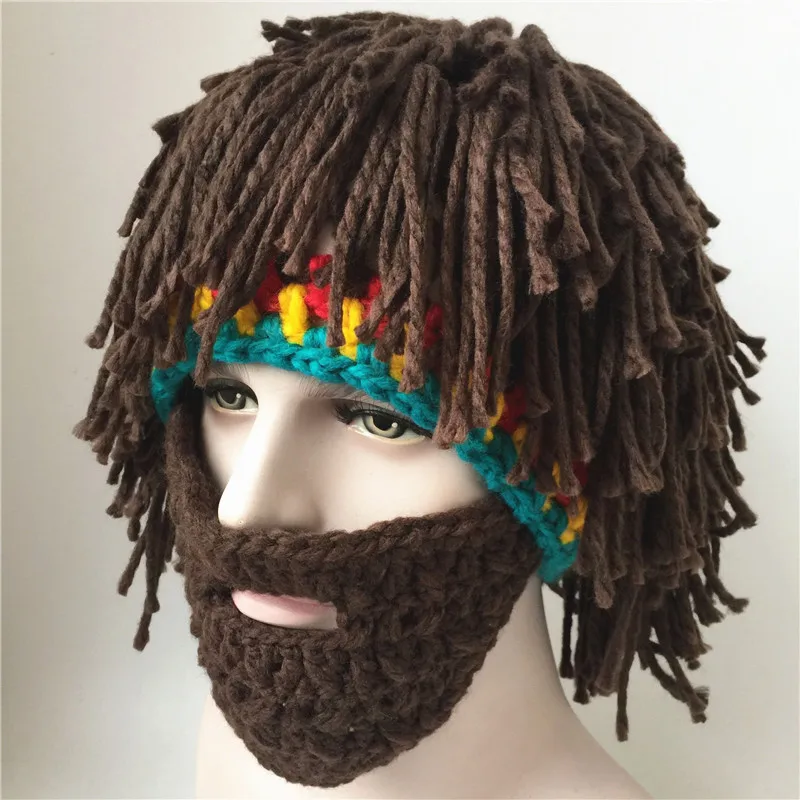 

Novelty Hat Winter Handmade Wig Beard Hats Crochet Mustache Knit Halloween Funny Party Caps Unisex Wool Tassel Ski Mask Bonnet