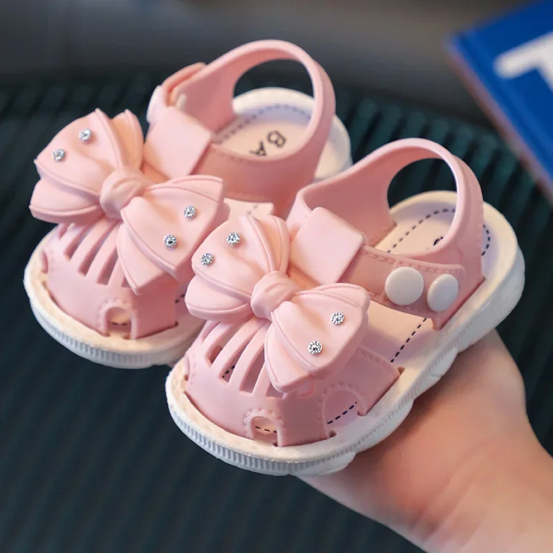 

2023 Solid Bow Children's Summer Shoes Cute PVC Beach Non Slip Sandals for Baby Girls Footwear Soft Infant Kids Fashion Sandals