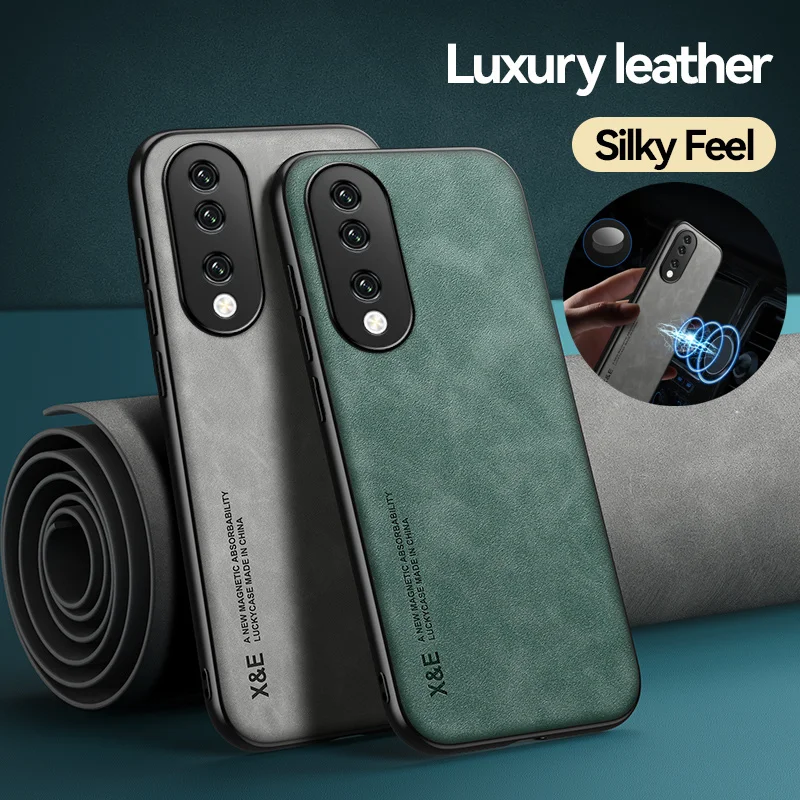 Luxury Leather Phone Case with Built-in Metal Plate & Magnetic Holder