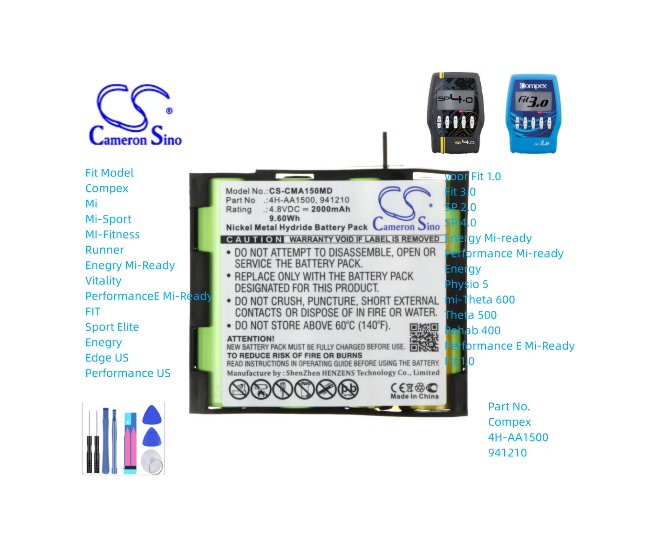 Batteria Medica Da 2000Mah Per 4H-Aa1500 941210 Per Comdex Mi-Fitness Mi-Sport Performance Mi-Ready Us Rehab 400 Fit 1.0