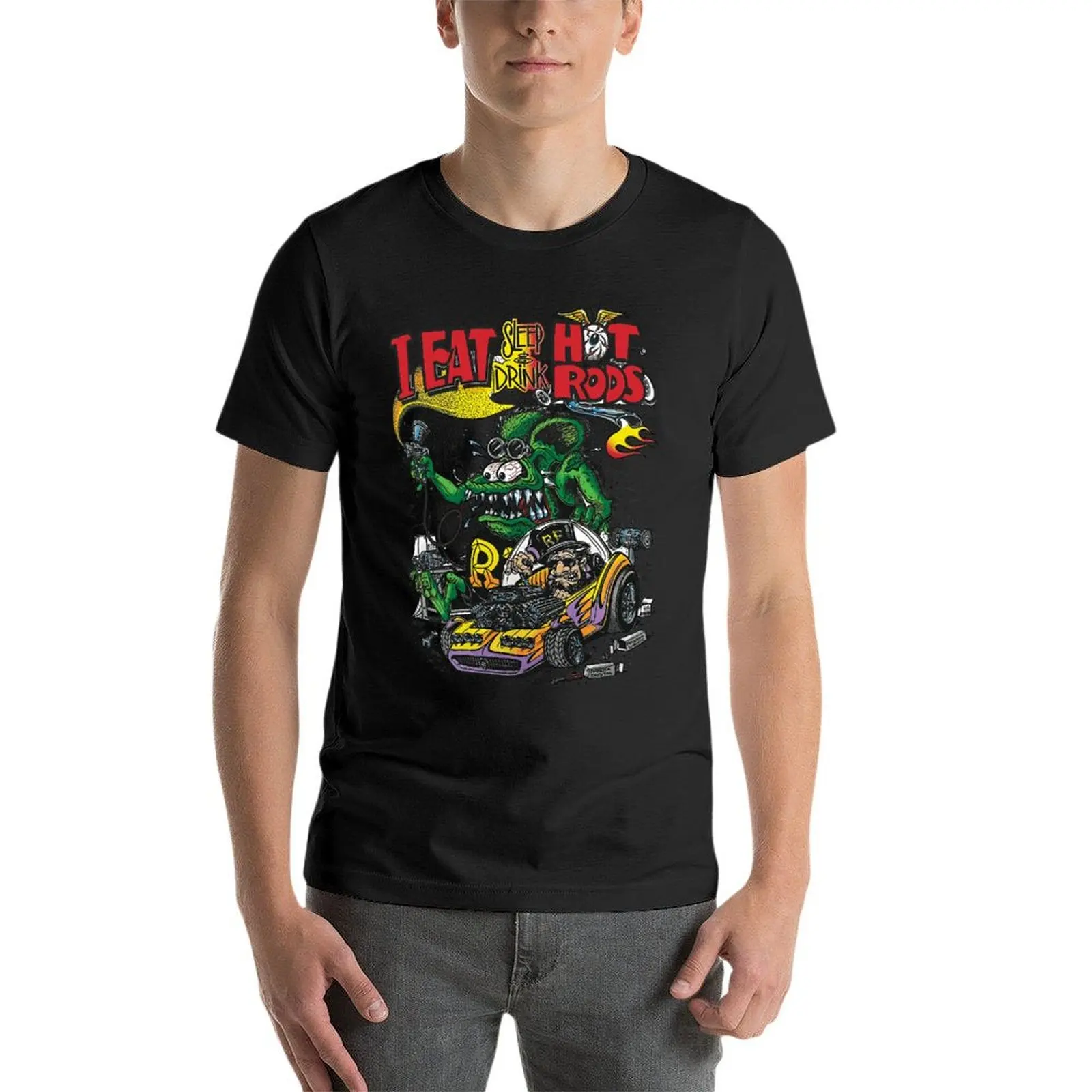 

Футболки оверсайз Ed Big DAD Roth Rat Fink Eat Drink, модная мужская одежда из 100% хлопка, яркая футболка