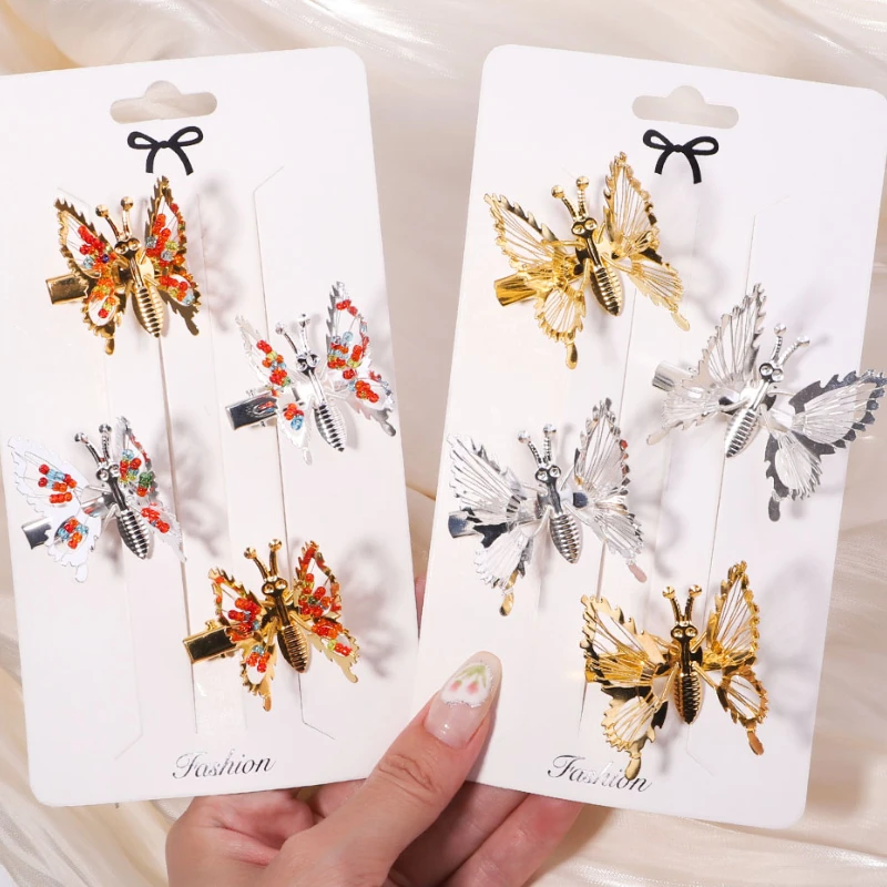 

2/4pcs Elegant Butterfly Hairpin Women Girl Antique Accessories Trembling Butterfly Side Clip Moving Butterfly Hairpin Headdress