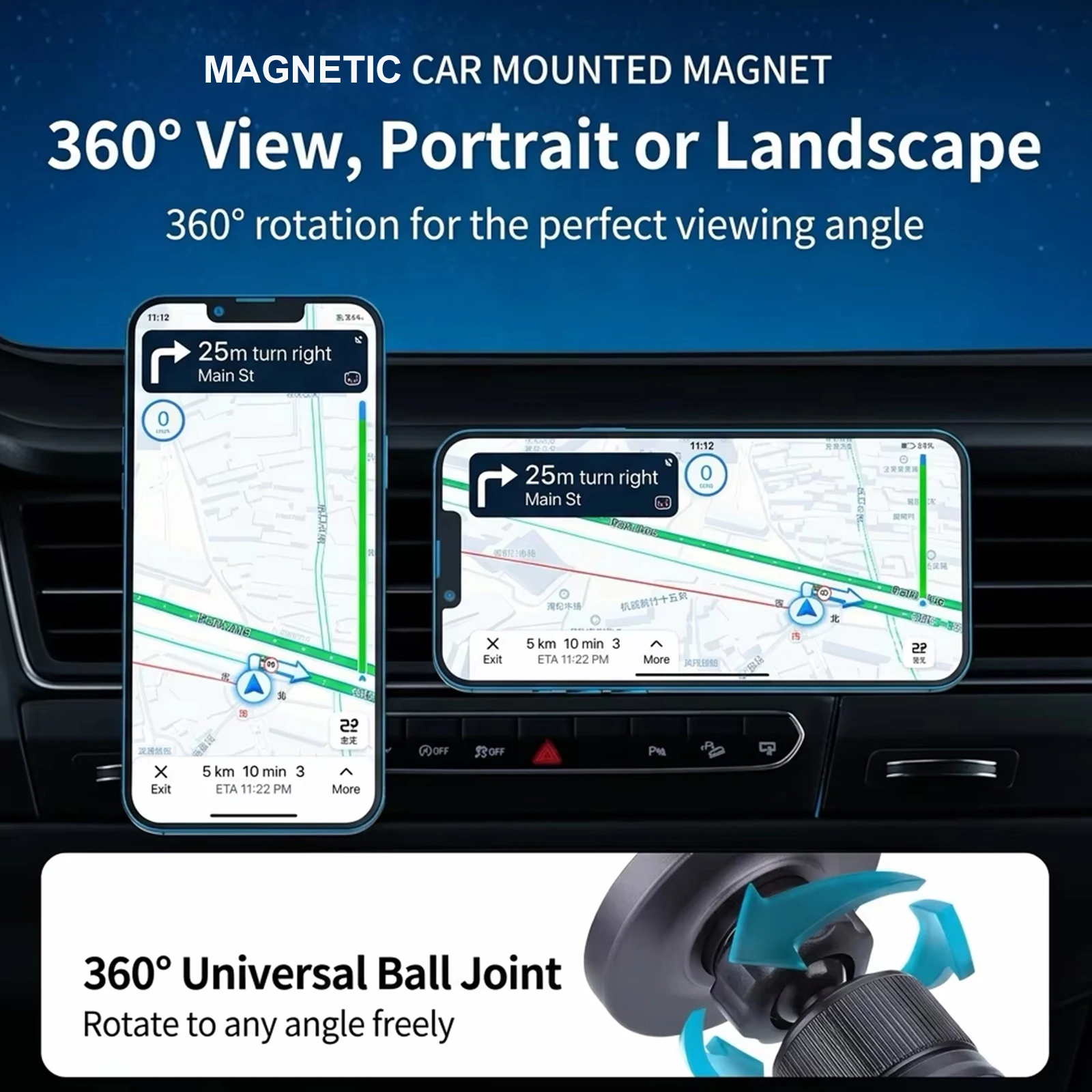 Fast Magnetic Wireless Charger Car Vent Mount with 360° Rotation Phone Holder