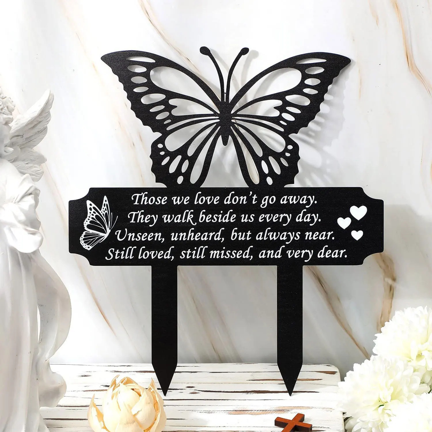 Memorial Stake Marker Outdoor Patio Black Garden Butterfly Decoration Gift Cemetery Memorial Plaque Butterfly Grave