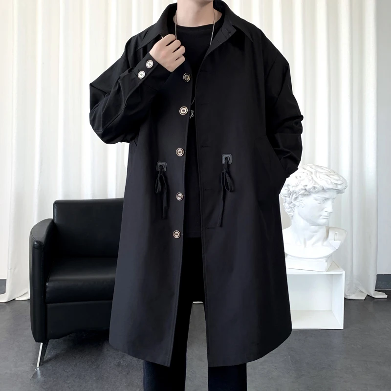 

2023 Autumn Men Trench Coat Business Windbreakers Black Long Fashion Autumn Outwear Windbreaker New Coat Casual Harajuku Bomber