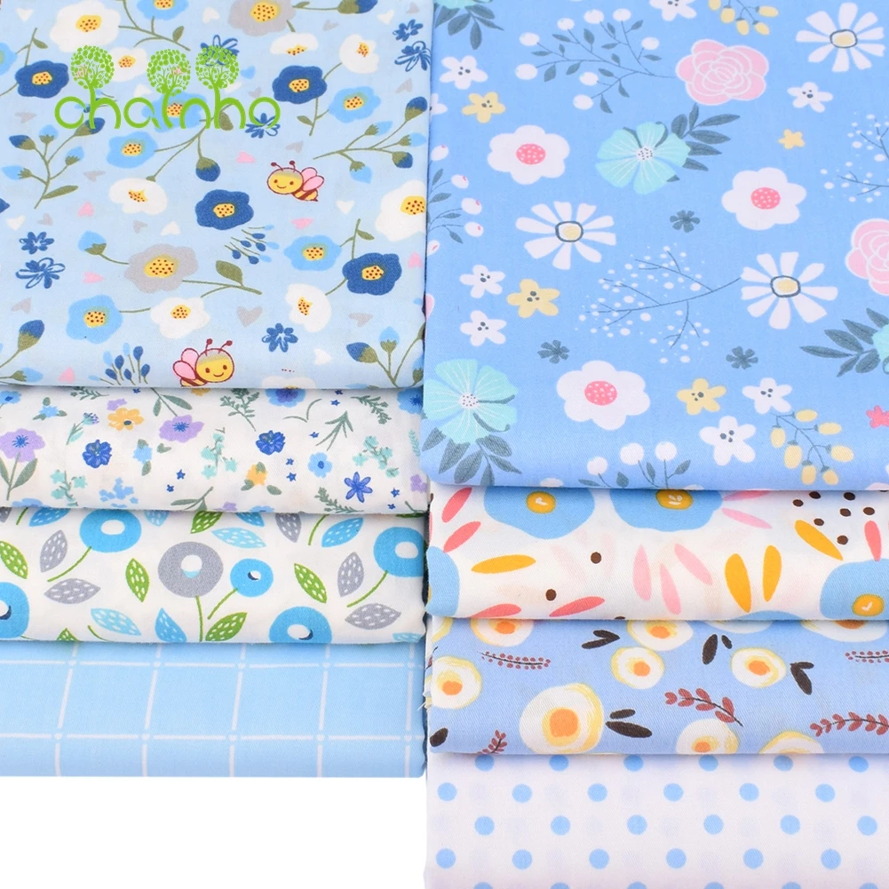Chainho,Printed Twill Weave Cotton Fabric,DIY Sewing Quilting Material,Patchwork Cloth,8 Designs Floral Series,2 Sizes,15C236