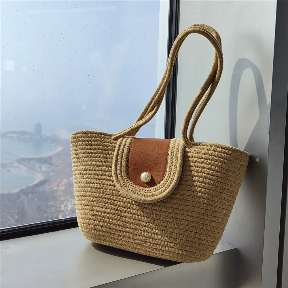 

Women's Knitting Shoulder Bag New Summer Large Capacity Versatile Handle Bag Casual Beach Vacation Handbags Eco Reusable Shopper