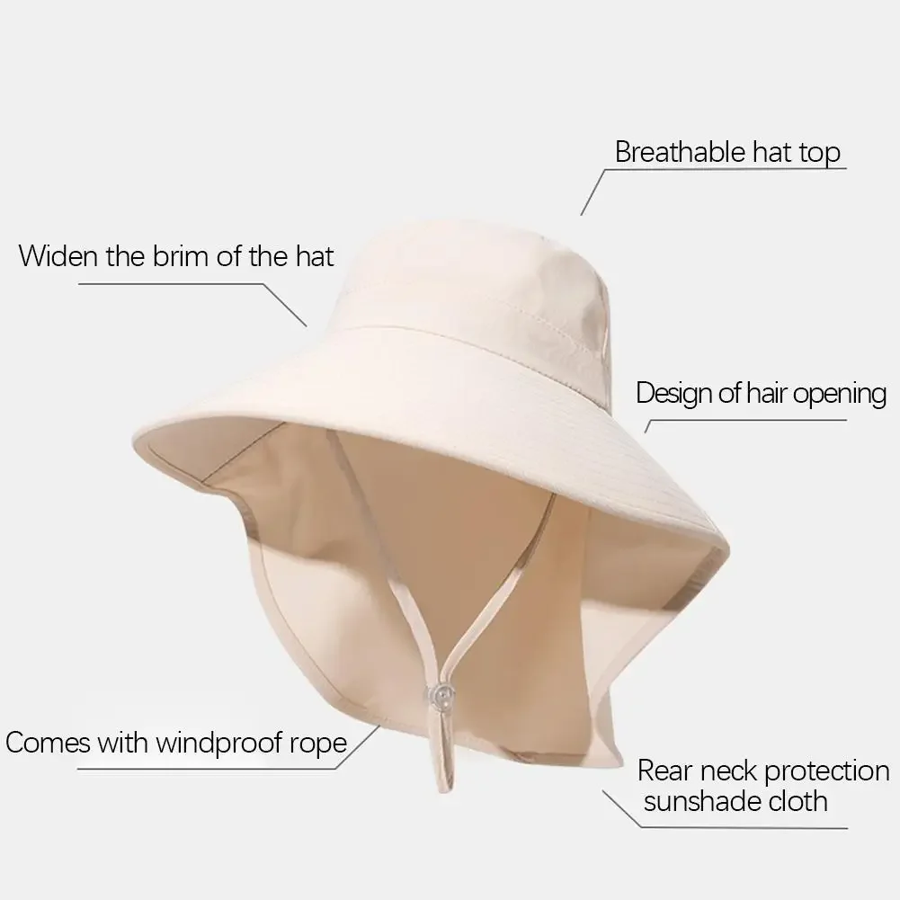 Summer Large Brim Sun Hats For Women Outdoor UV Anti Neck Protection Sun Visors Lady Fishing Hiking Shawl Sunscreen Cap