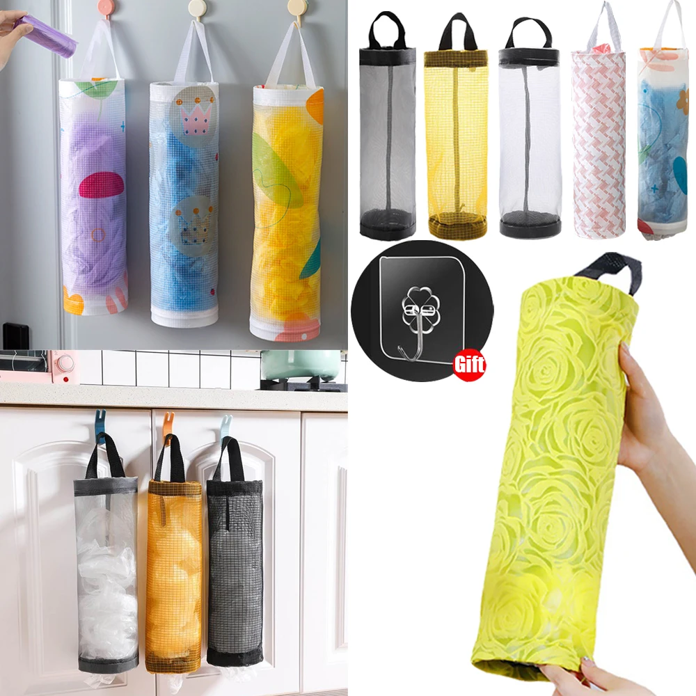 Hanging Garbage Bag Storage Bag Kitchen Wall Trash Bag Dispenser  Wall-mounted Grocery Bag Holder Nylon Home Accessory Organizer